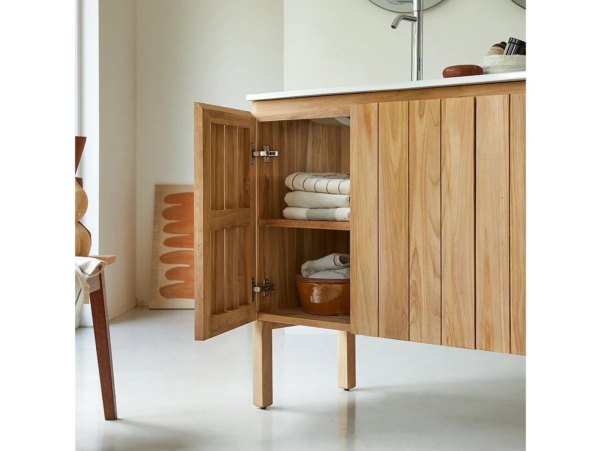 Mobili da bagno in legno di teak con lavabo in ceramica 120 Jill