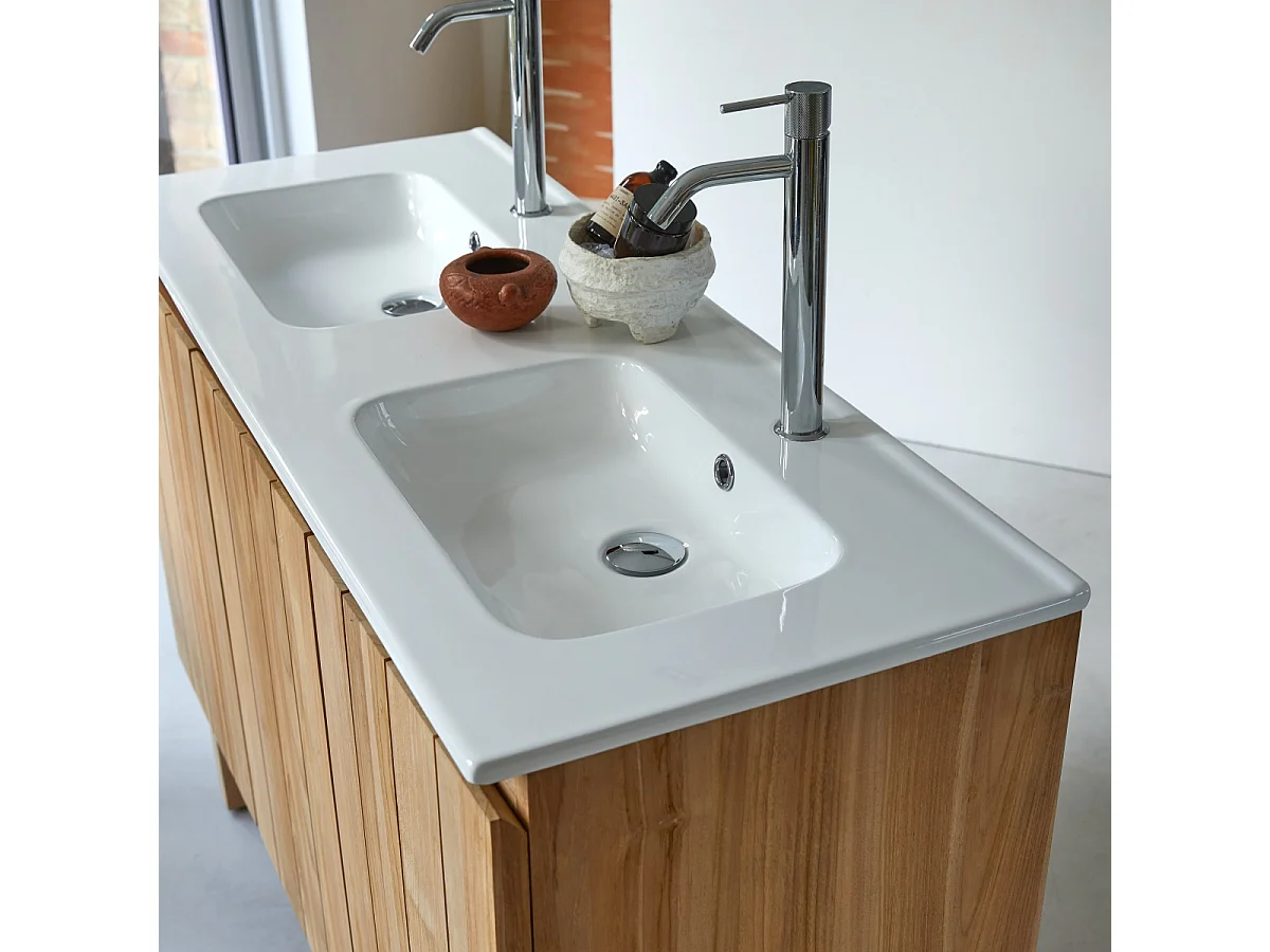 Mobili da bagno in legno di teak con lavabo in ceramica 120 Jill