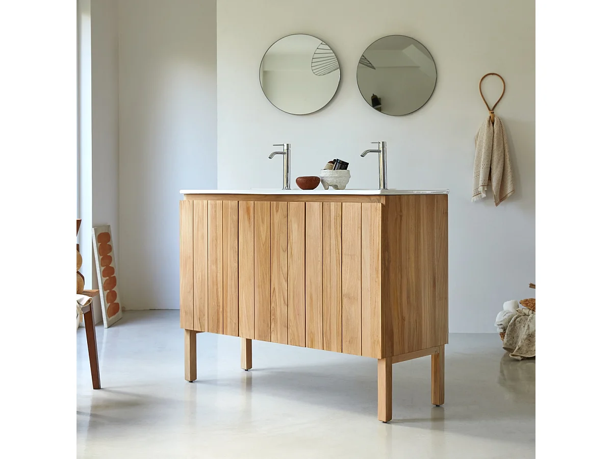 Mobili da bagno in legno di teak con lavabo in ceramica 120 Jill