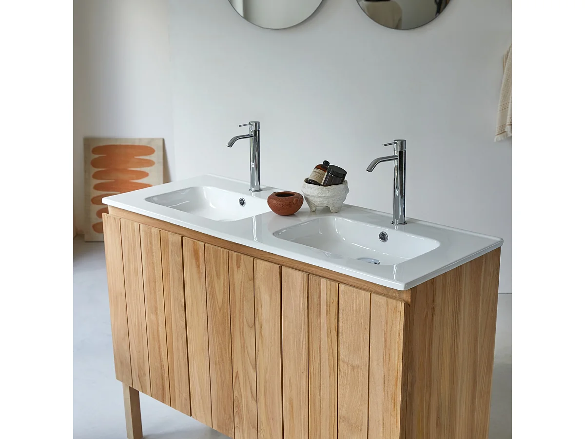 Mobili da bagno in legno di teak con lavabo in ceramica 120 Jill