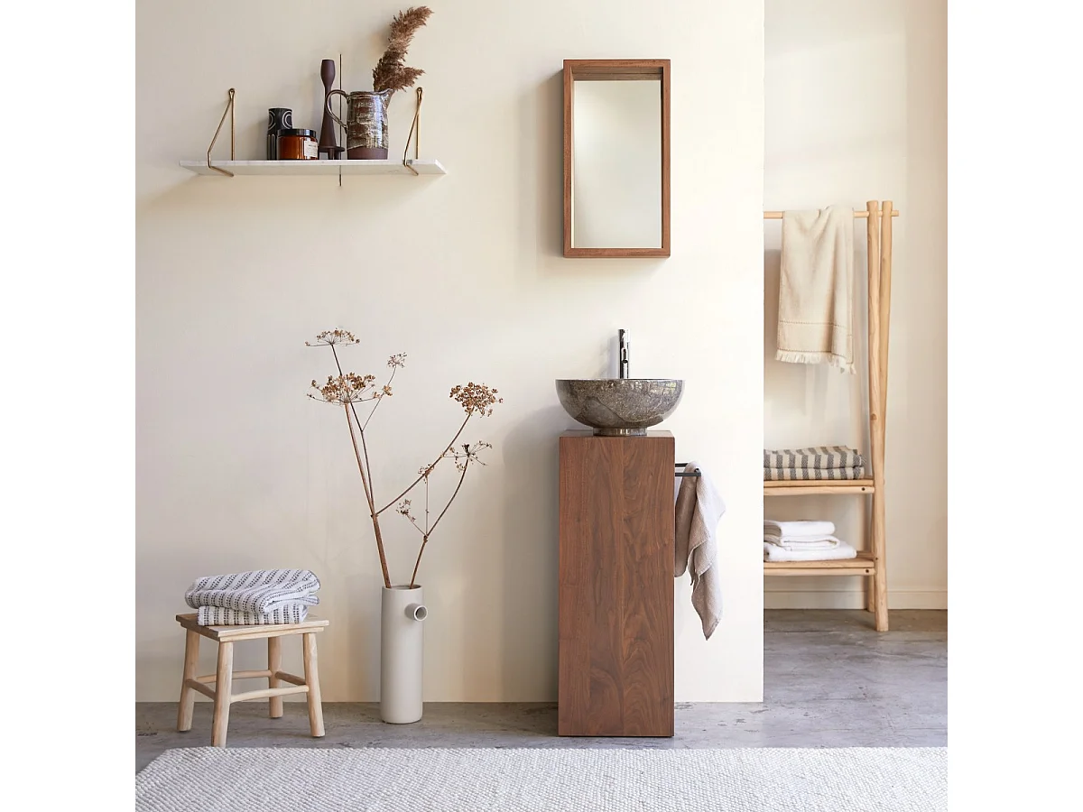 Stelle - Right-side solid walnut under-basin unit.
