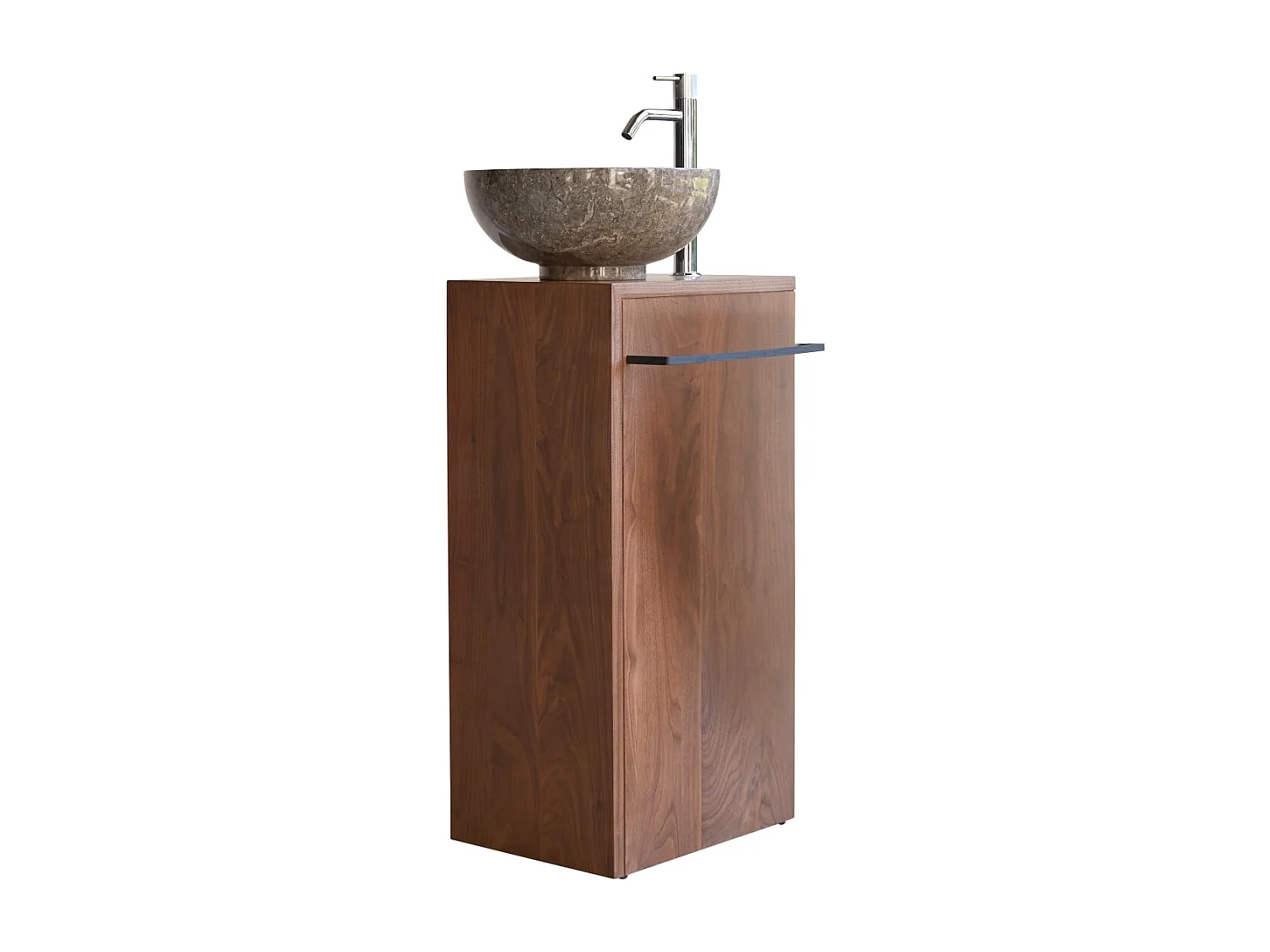 Stelle - Right-side solid walnut under-basin unit.