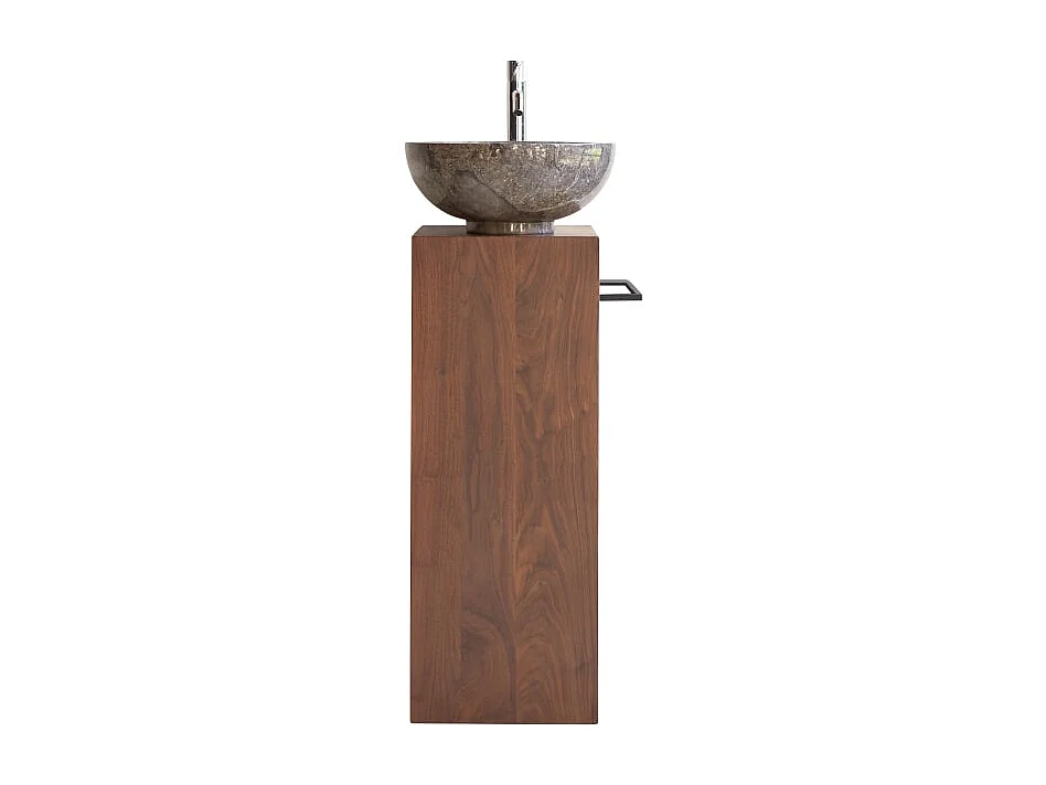 Stelle - Right-side solid walnut under-basin unit.