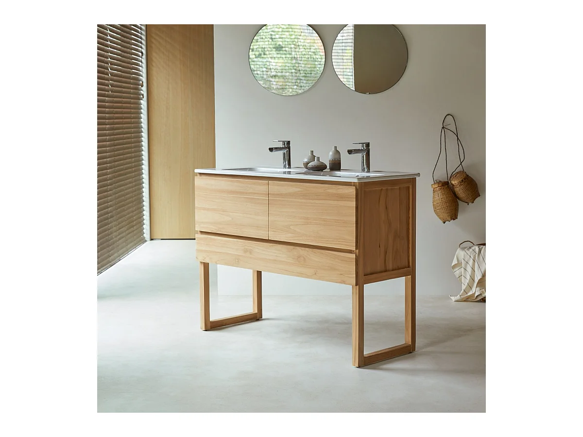 Meuble Salle de bain en bois de teck et céramique 120 Edgar
