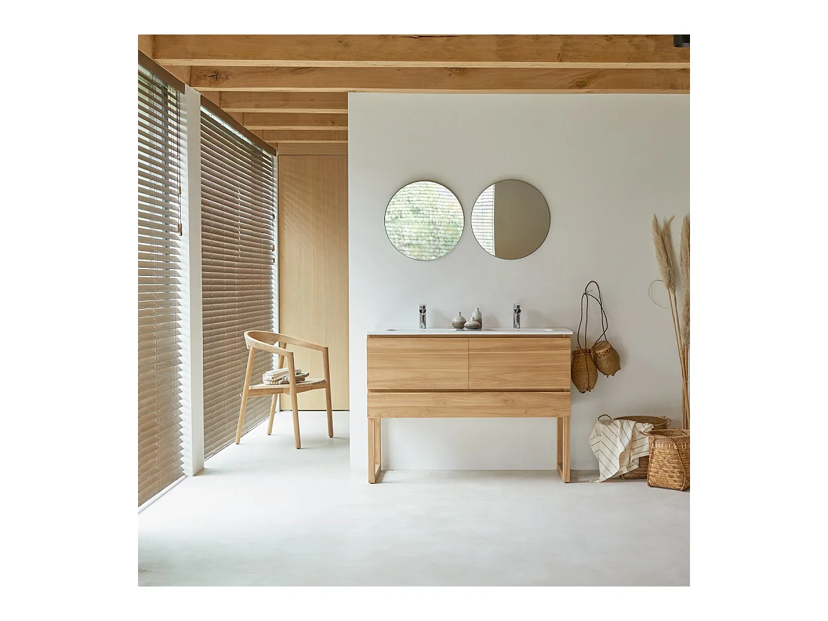 Mobile sottolavabo in legno di teak con lavabo in ceramica 120 Edgar