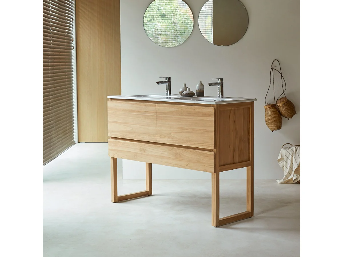 Mobile sottolavabo in legno di teak con lavabo in ceramica 120 Edgar