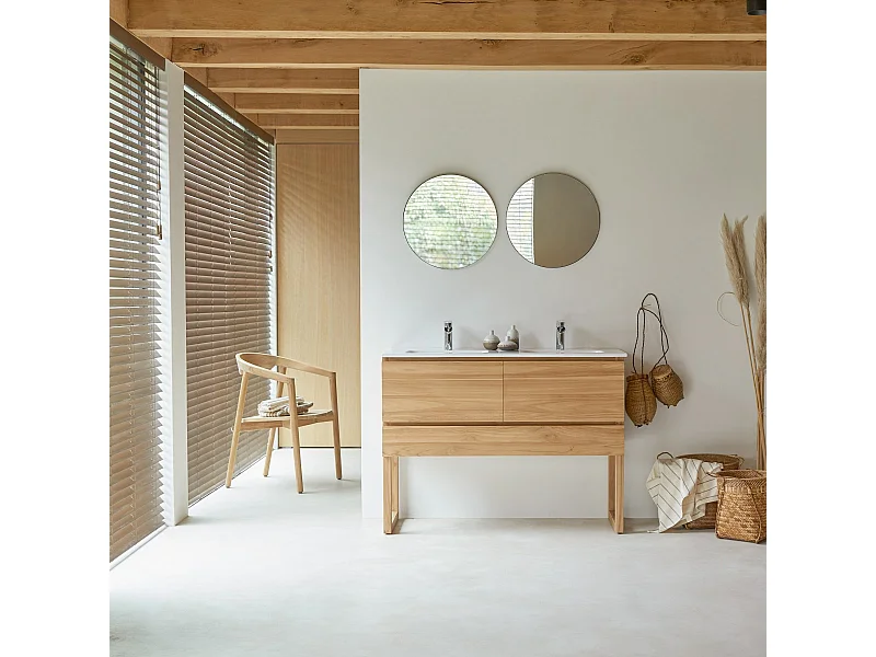 Mobile sottolavabo in legno di teak con lavabo in ceramica 120 Edgar