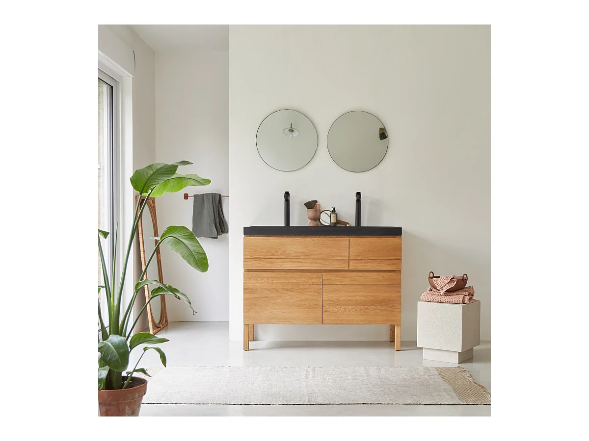 Mobili da bagno in quercia con lavabo in pietra lavica Easy 120