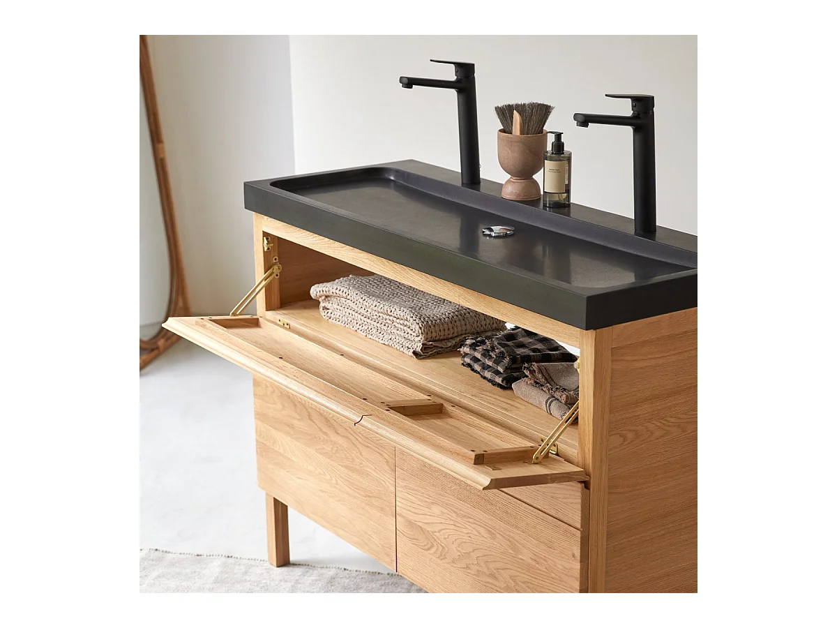 Mobili da bagno in quercia con lavabo in pietra lavica Easy 120