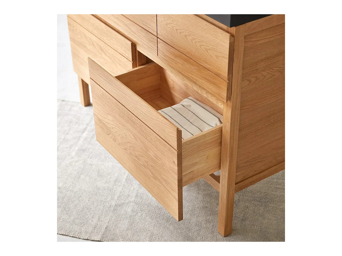 Mobili da bagno in quercia con lavabo in pietra lavica Easy 120