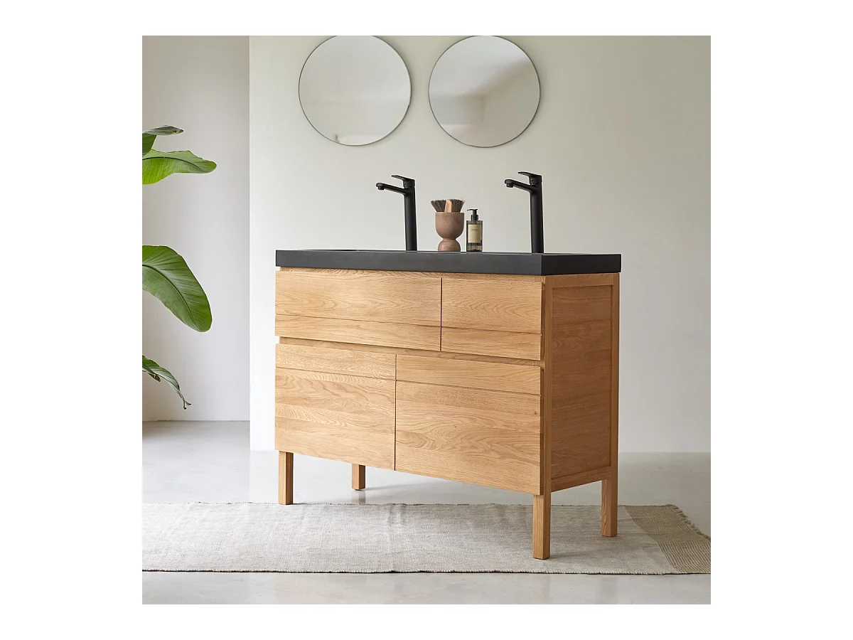 Mobili da bagno in quercia con lavabo in pietra lavica Easy 120