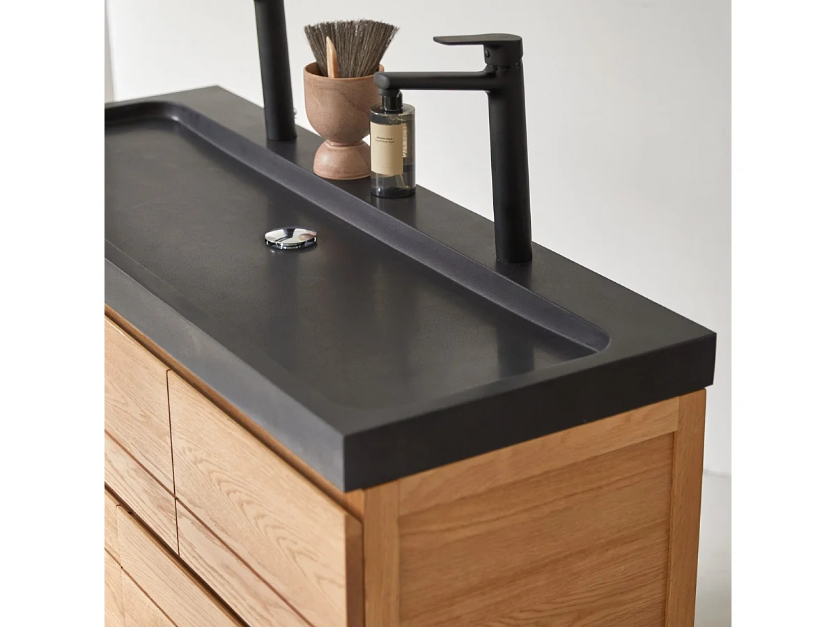 Mobili da bagno in quercia con lavabo in pietra lavica Easy 120