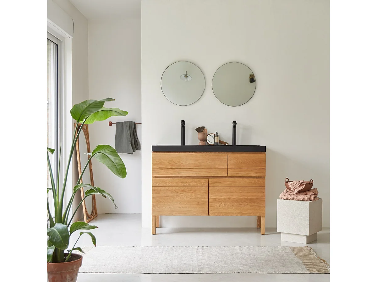 Waschtisch Doppelwaschtisch aus Eiche mit Lavastein-Waschbecken Loft Sil Trendy