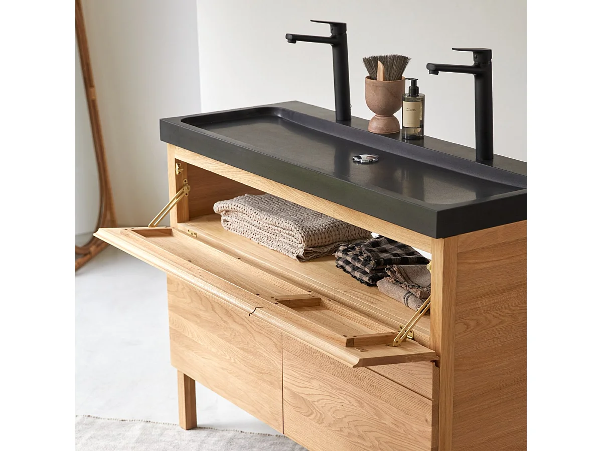 Waschtisch Doppelwaschtisch aus Eiche mit Lavastein-Waschbecken Loft Sil Trendy