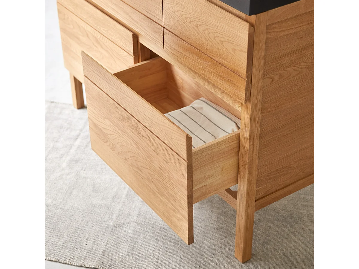 Waschtisch Doppelwaschtisch aus Eiche mit Lavastein-Waschbecken Loft Sil Trendy