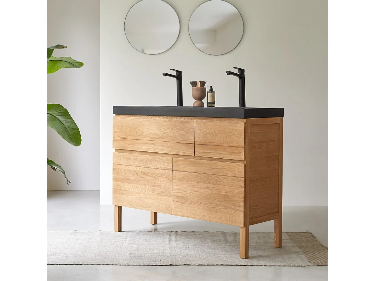 Waschtisch Doppelwaschtisch aus Eiche mit Lavastein-Waschbecken Loft Sil Trendy