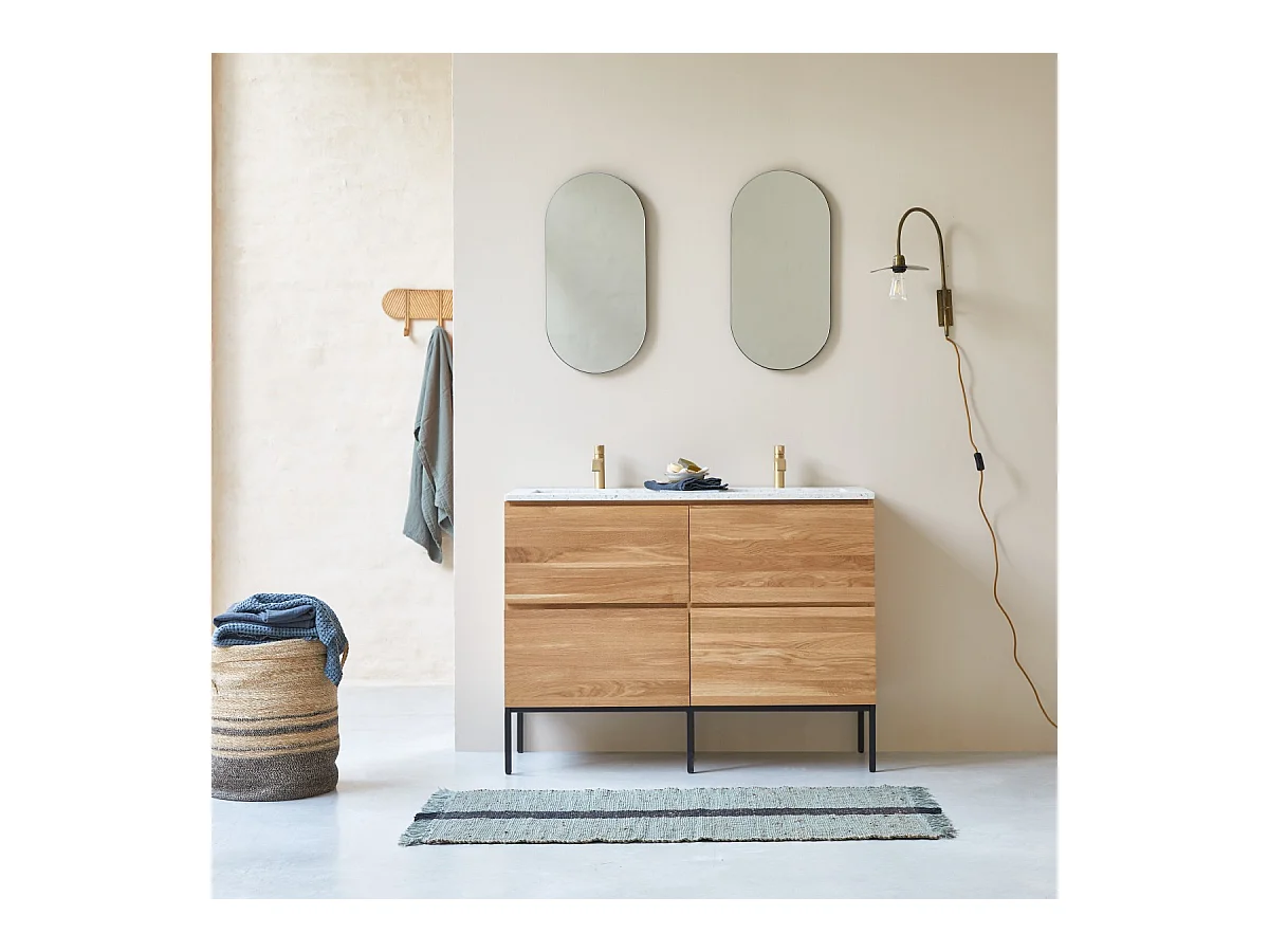 Badmöbel Nova aus massivem Eichenholz und Premium-Terrazzo Moon 120 cm