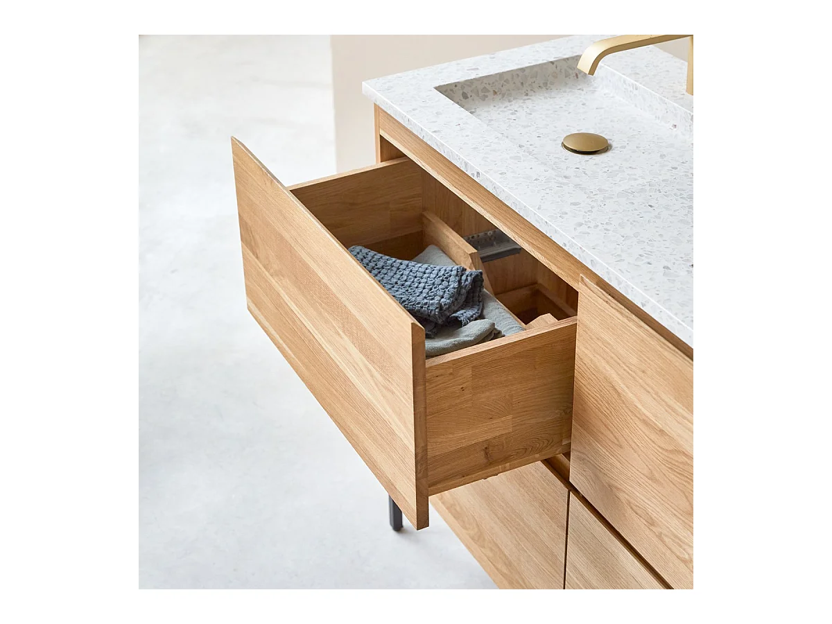 Badmöbel Nova aus massivem Eichenholz und Premium-Terrazzo Moon 120 cm