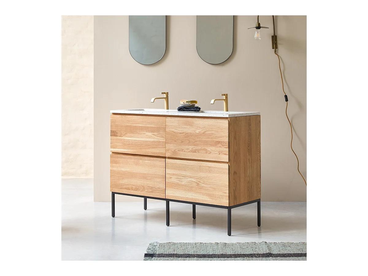 Badmöbel Nova aus massivem Eichenholz und Premium-Terrazzo Moon 120 cm