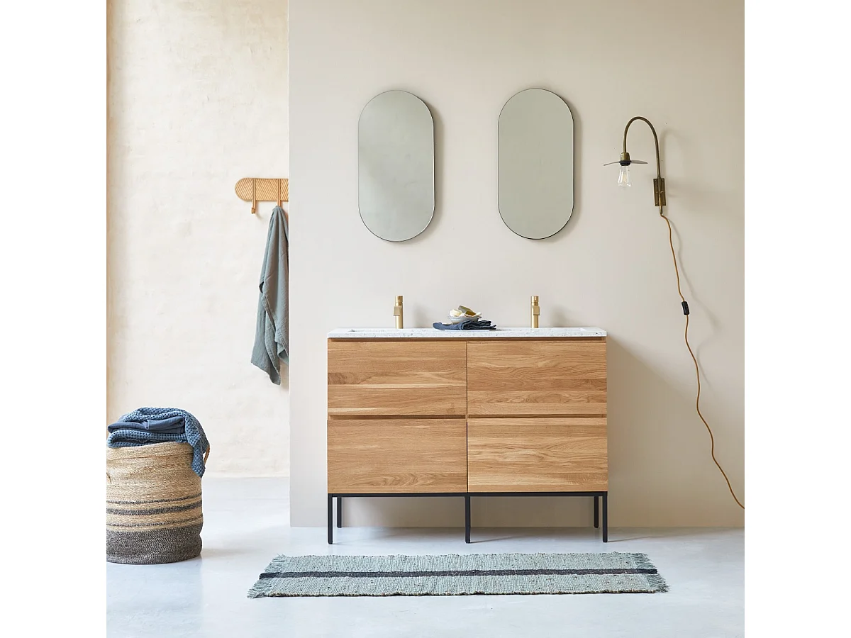 Mobile per il bagno in legno di rovere e battuto di terrazzo premium Moon 120 Nova