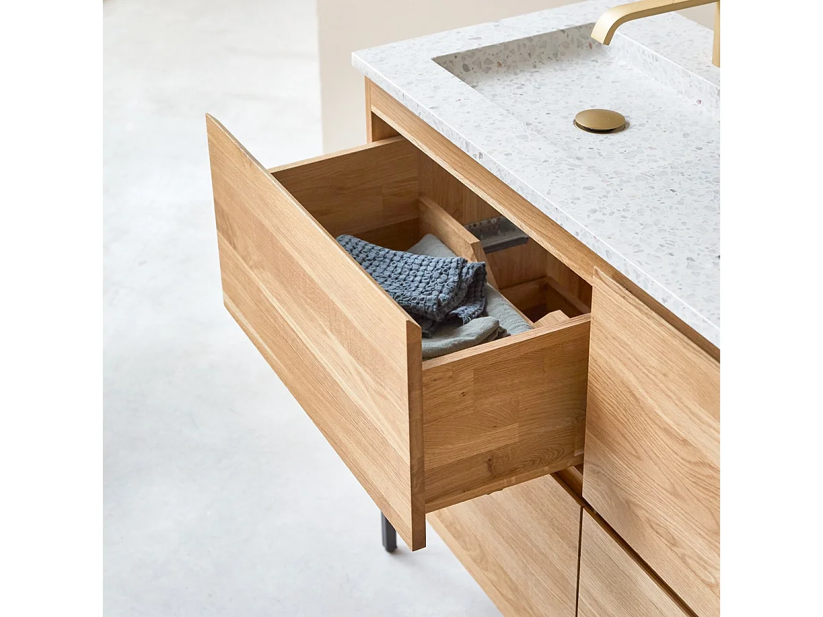 Mobile per il bagno in legno di rovere e battuto di terrazzo premium Moon 120 Nova