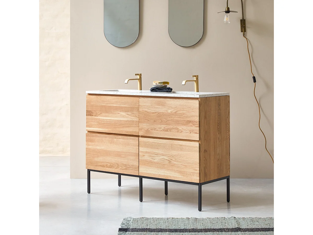 Mobile per il bagno in legno di rovere e battuto di terrazzo premium Moon 120 Nova