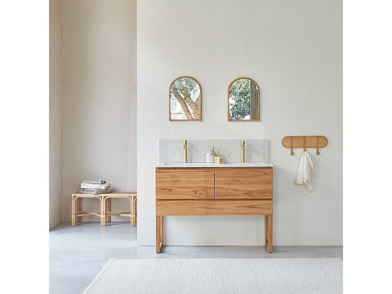 Meuble Salle de Bain en bois de teck massif et terrazzo premium Moon120 Edgar