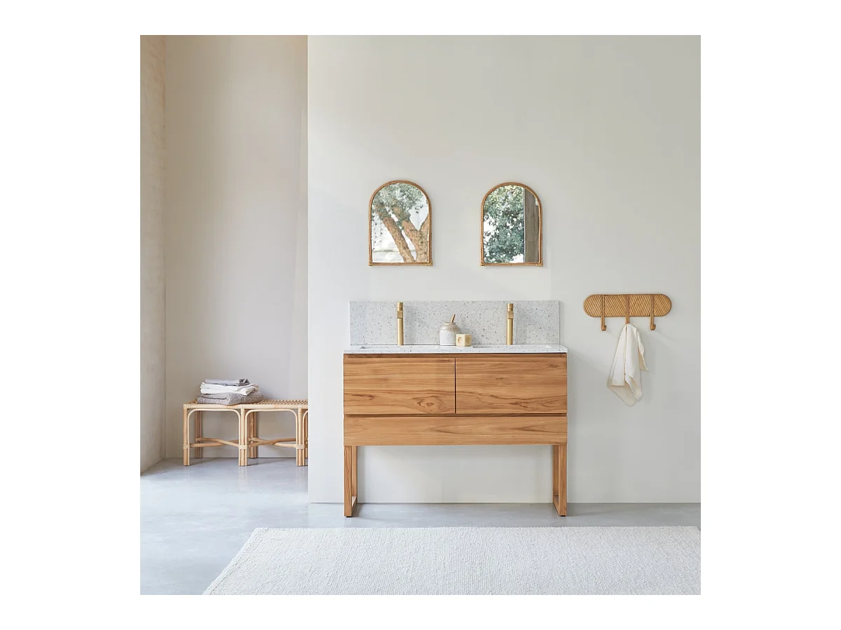 Mobile per il Bagno in legno di teak massello e battuto di terrazzo premium Moon 120 Edgar