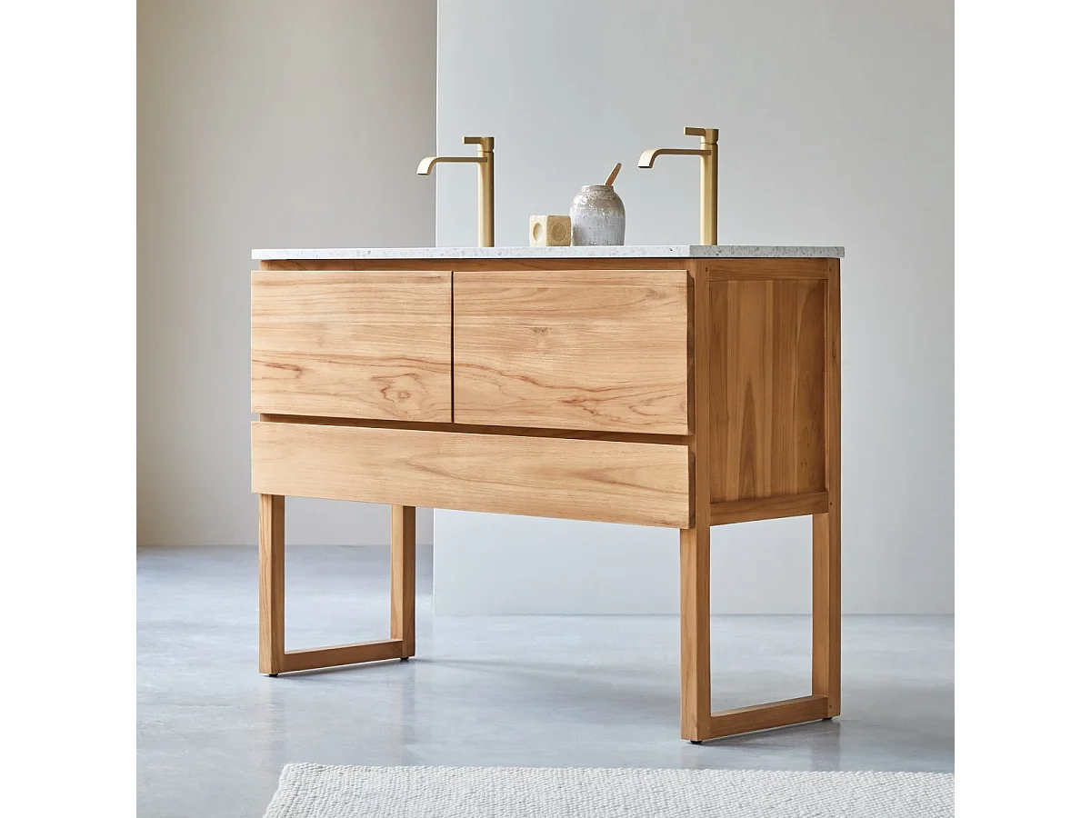 Meuble Salle de Bain en bois de teck massif et terrazzo premium Moon120 Edgar