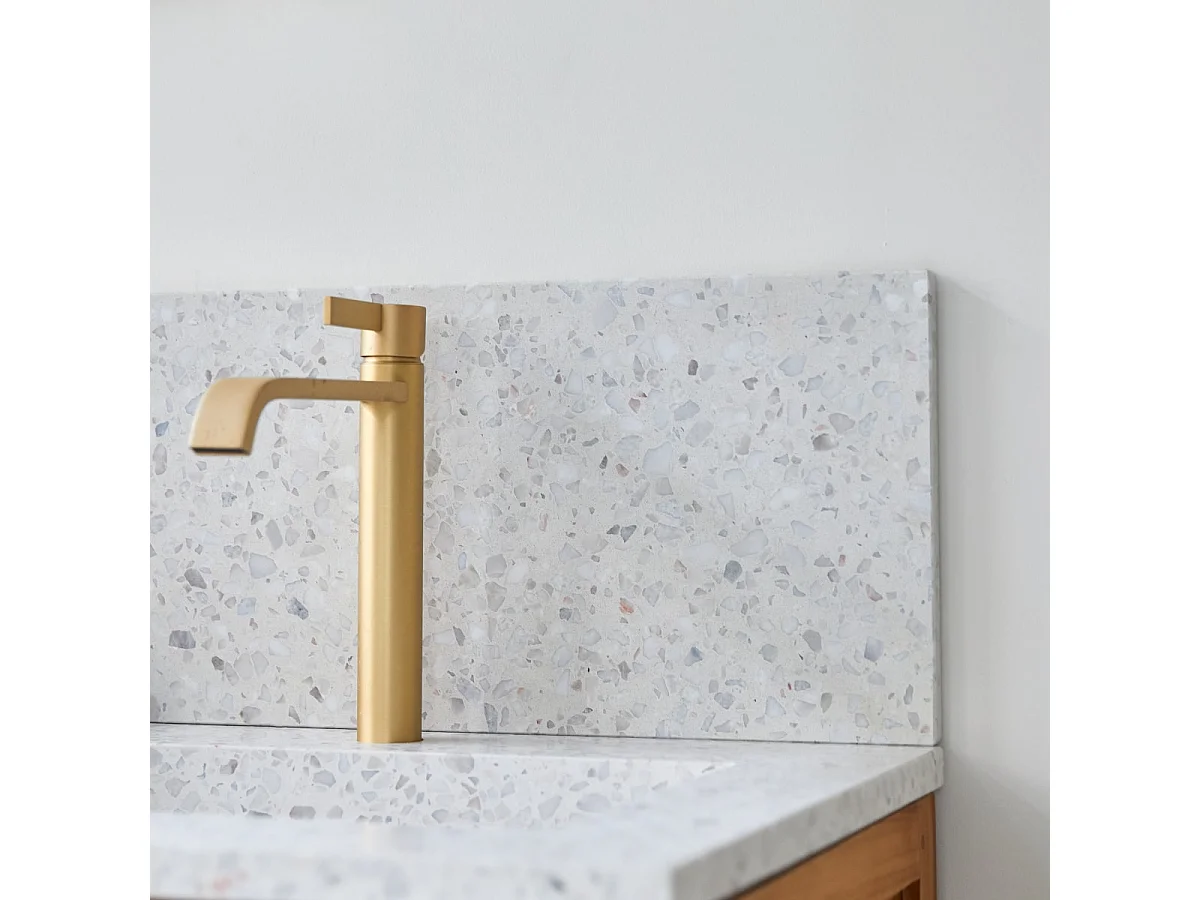 Meuble Salle de Bain en bois de teck massif et terrazzo premium Moon120 Edgar