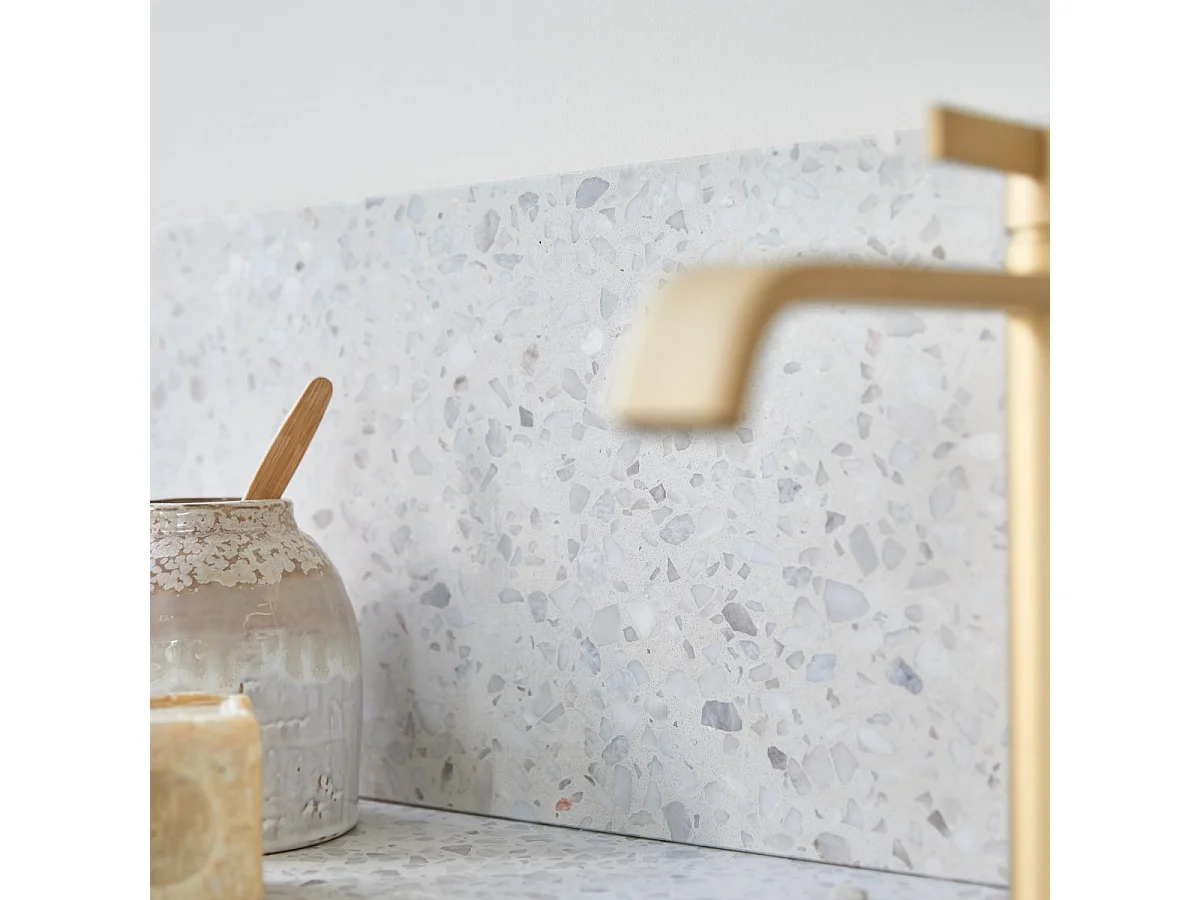 Meuble Salle de Bain en bois de teck massif et terrazzo premium Moon120 Edgar