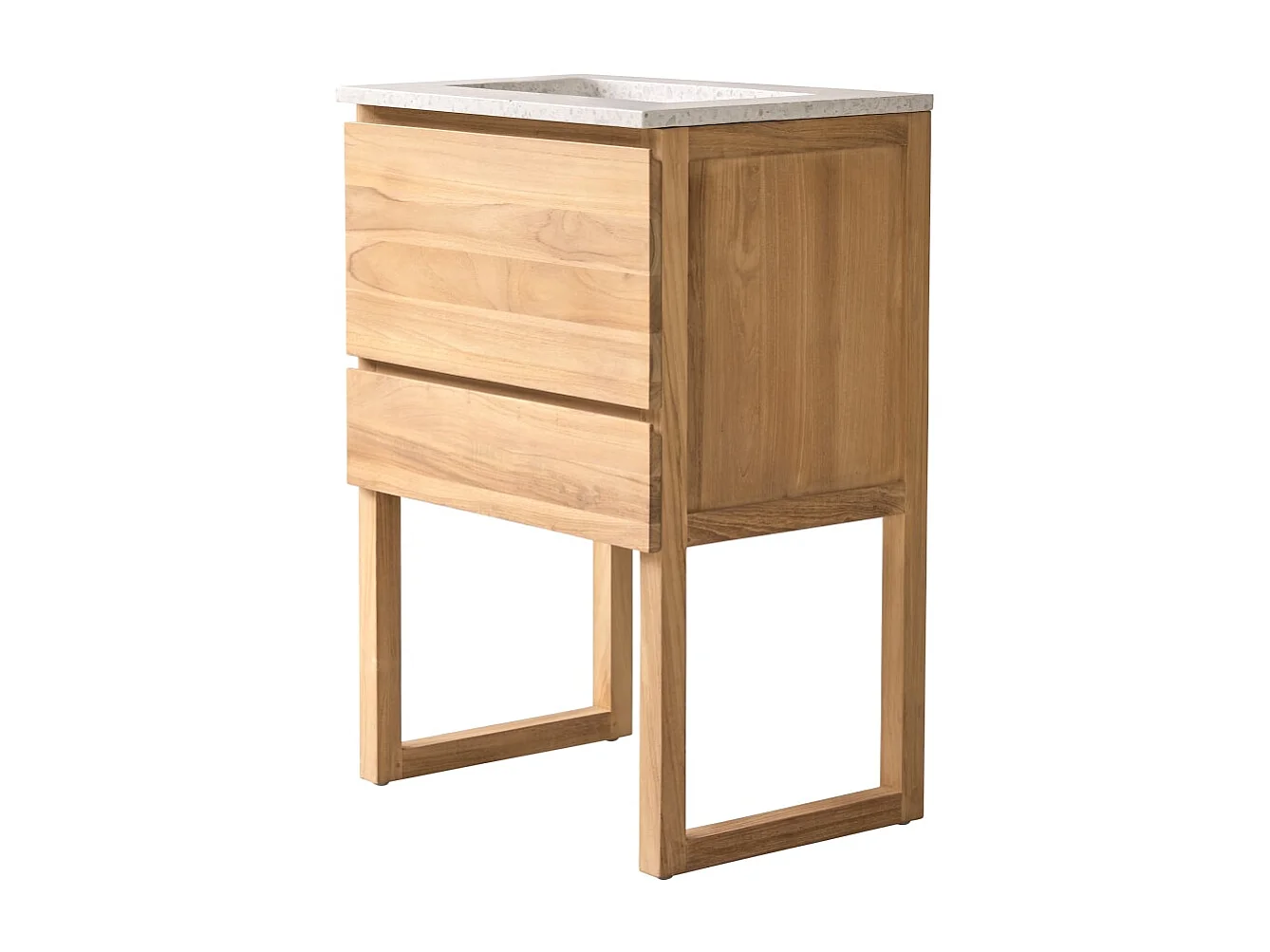 Badezimmerschrank Edgar aus massivem Teakholz und Premium-Terrazzo Moon 60 cm