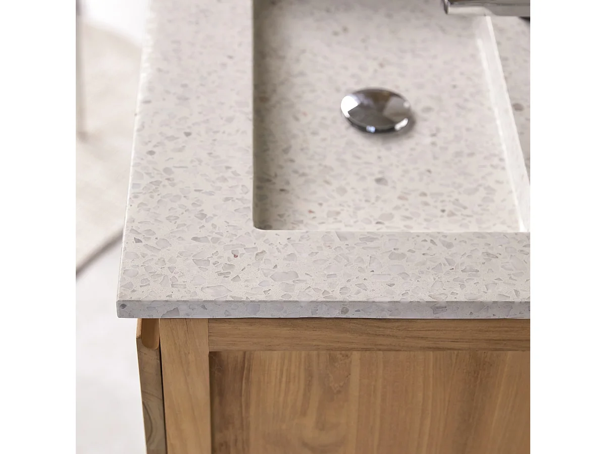 Badezimmerschrank Edgar aus massivem Teakholz und Premium-Terrazzo Moon 60 cm