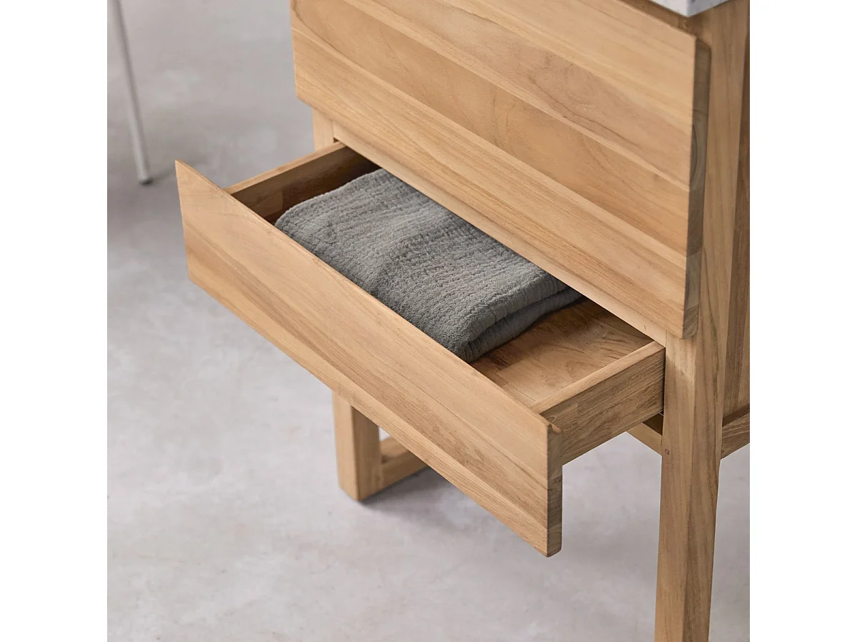 Badezimmerschrank Edgar aus massivem Teakholz und Premium-Terrazzo Moon 60 cm