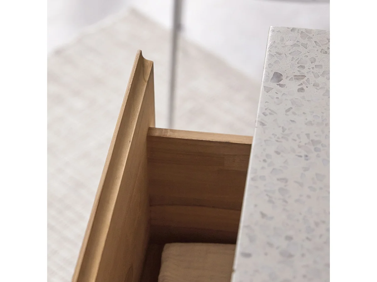 Badezimmerschrank Edgar aus massivem Teakholz und Premium-Terrazzo Moon 60 cm