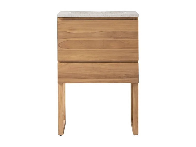 Badezimmerschrank Edgar aus massivem Teakholz und Premium-Terrazzo Moon 60 cm