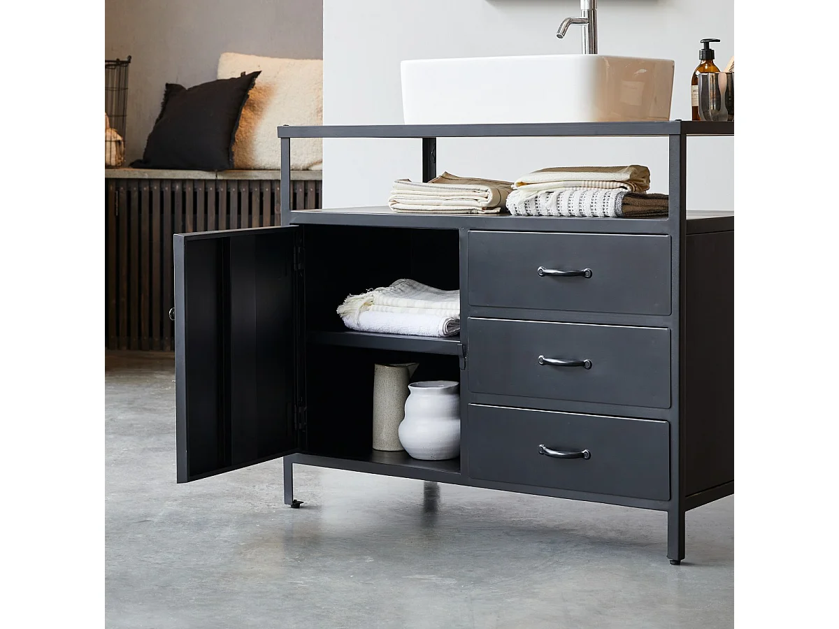 Mobili da bagno in metallo e legno di mango 95 Industriel