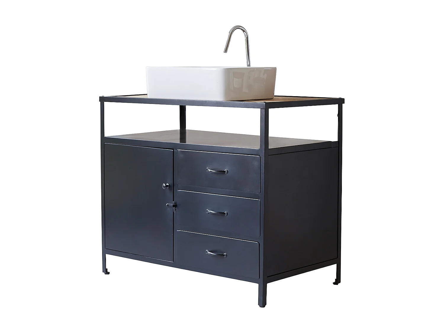 Mobili da bagno in metallo e legno di mango 95 Industriel