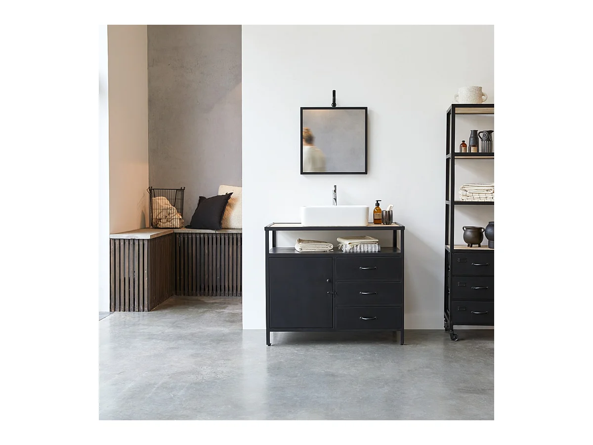 Mobili da bagno in metallo e legno di mango 95 Industriel