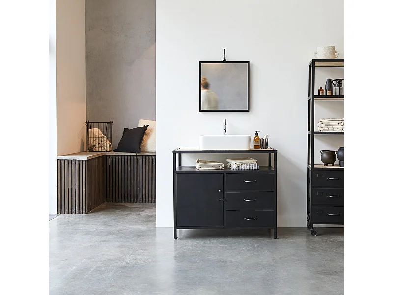 Mobili da bagno in metallo e legno di mango 95 Industriel