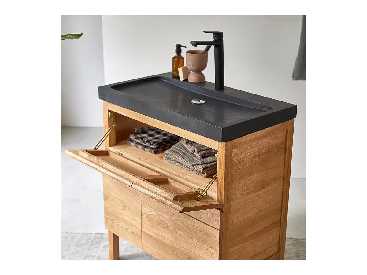 Waschtisch aus Eiche mit Lavastein-Waschbecken Loft Sil Trendy