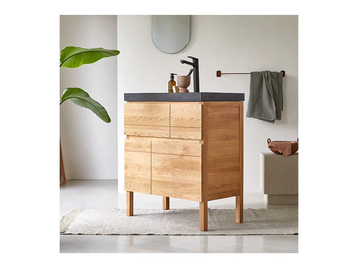 Waschtisch aus Eiche mit Lavastein-Waschbecken Loft Sil Trendy