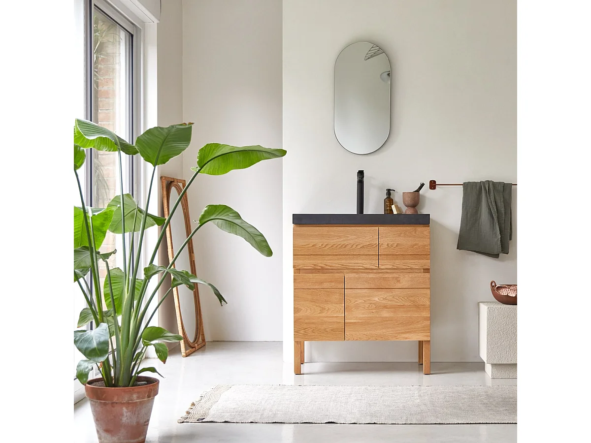Meuble Salle de bain en bois de chêne et pierre de lave 80 Easy