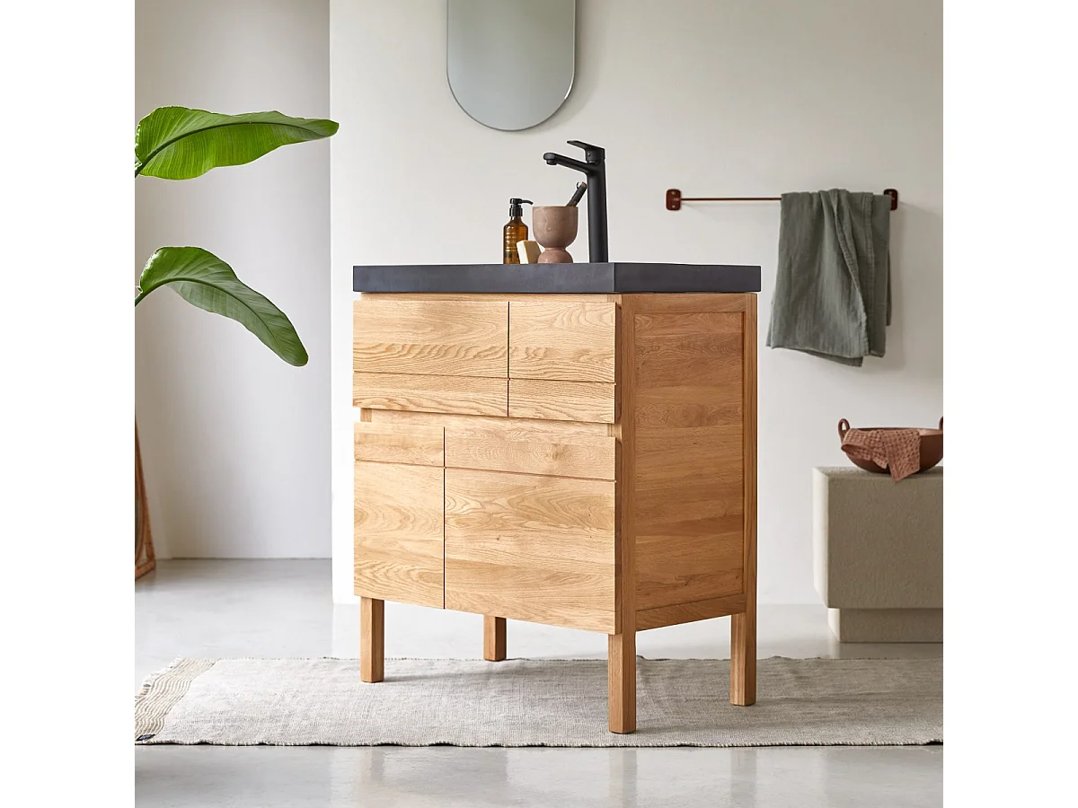 Meuble Salle de bain en bois de chêne et pierre de lave 80 Easy