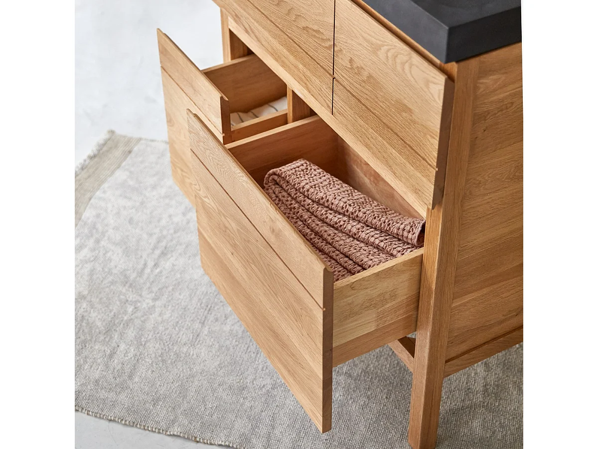 Meuble Salle de bain en bois de chêne et pierre de lave 80 Easy