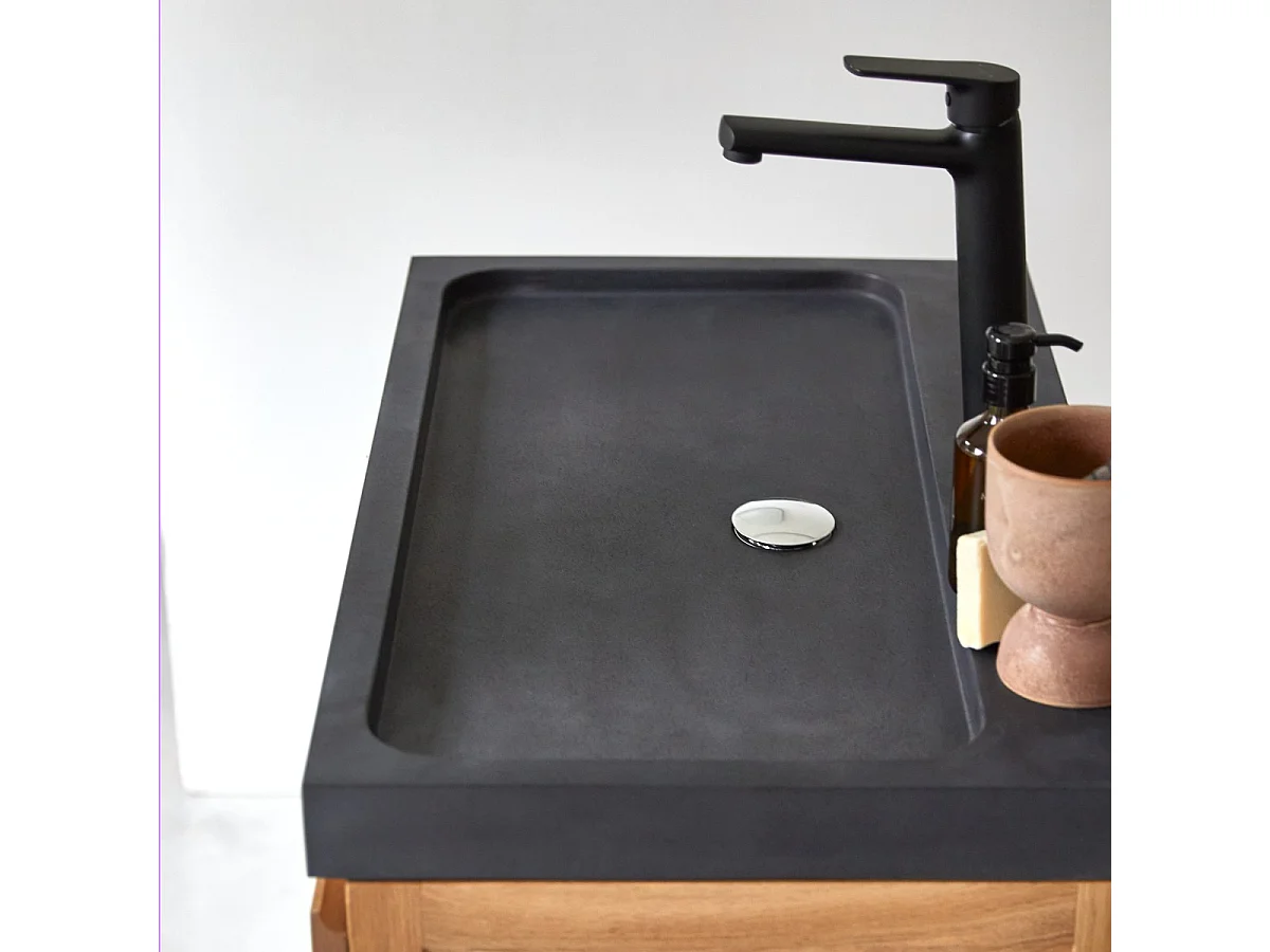 Meuble Salle de bain en bois de chêne et pierre de lave 80 Easy