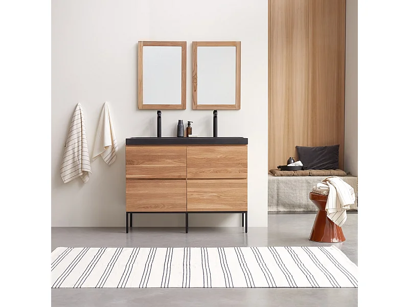 Mobile per il Bagno in legno di roverecon lavabo in pietra lavica 120 Nova