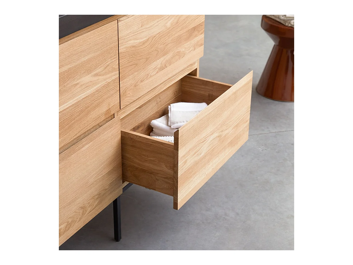 Badezimmermöbel aus massiver Eiche und Lavastein Nova 120 cm