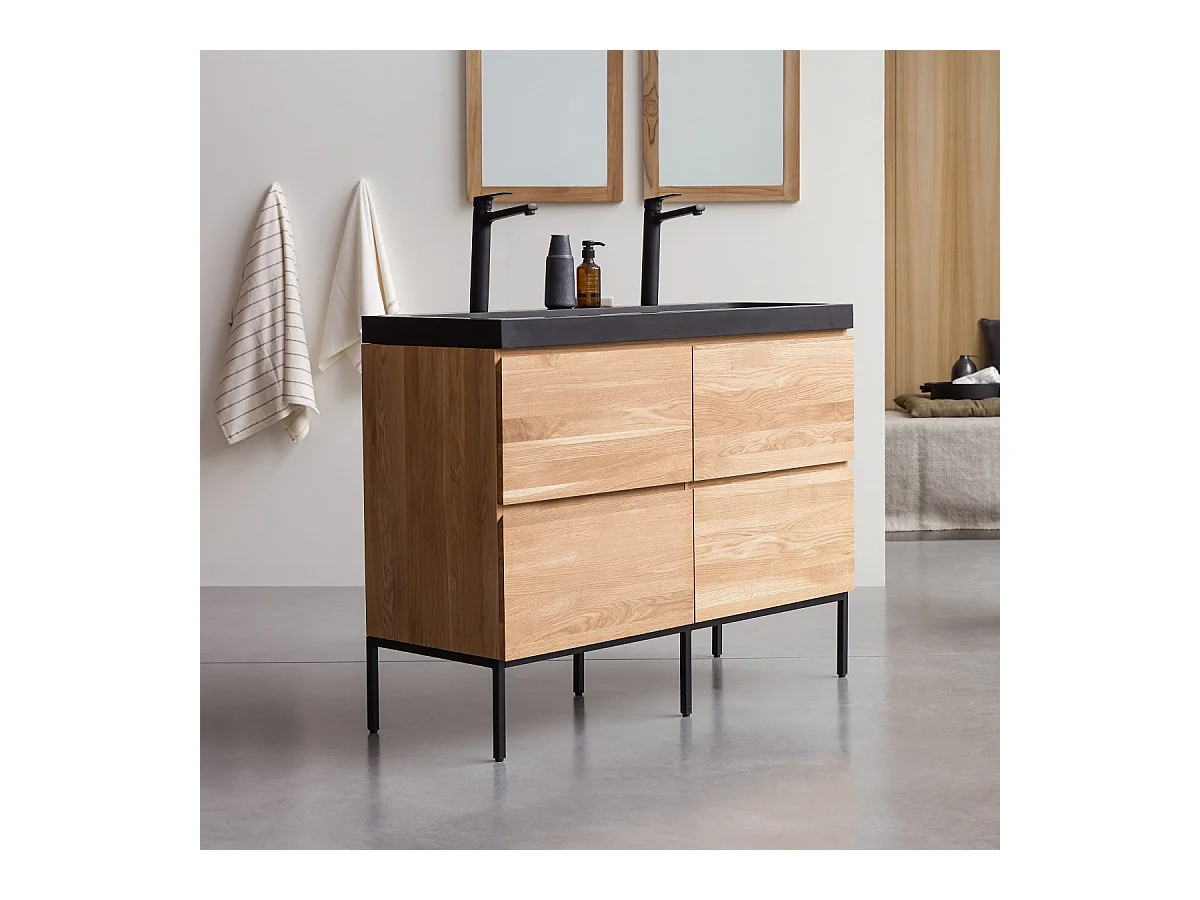 Badezimmermöbel aus massiver Eiche und Lavastein Nova 120 cm