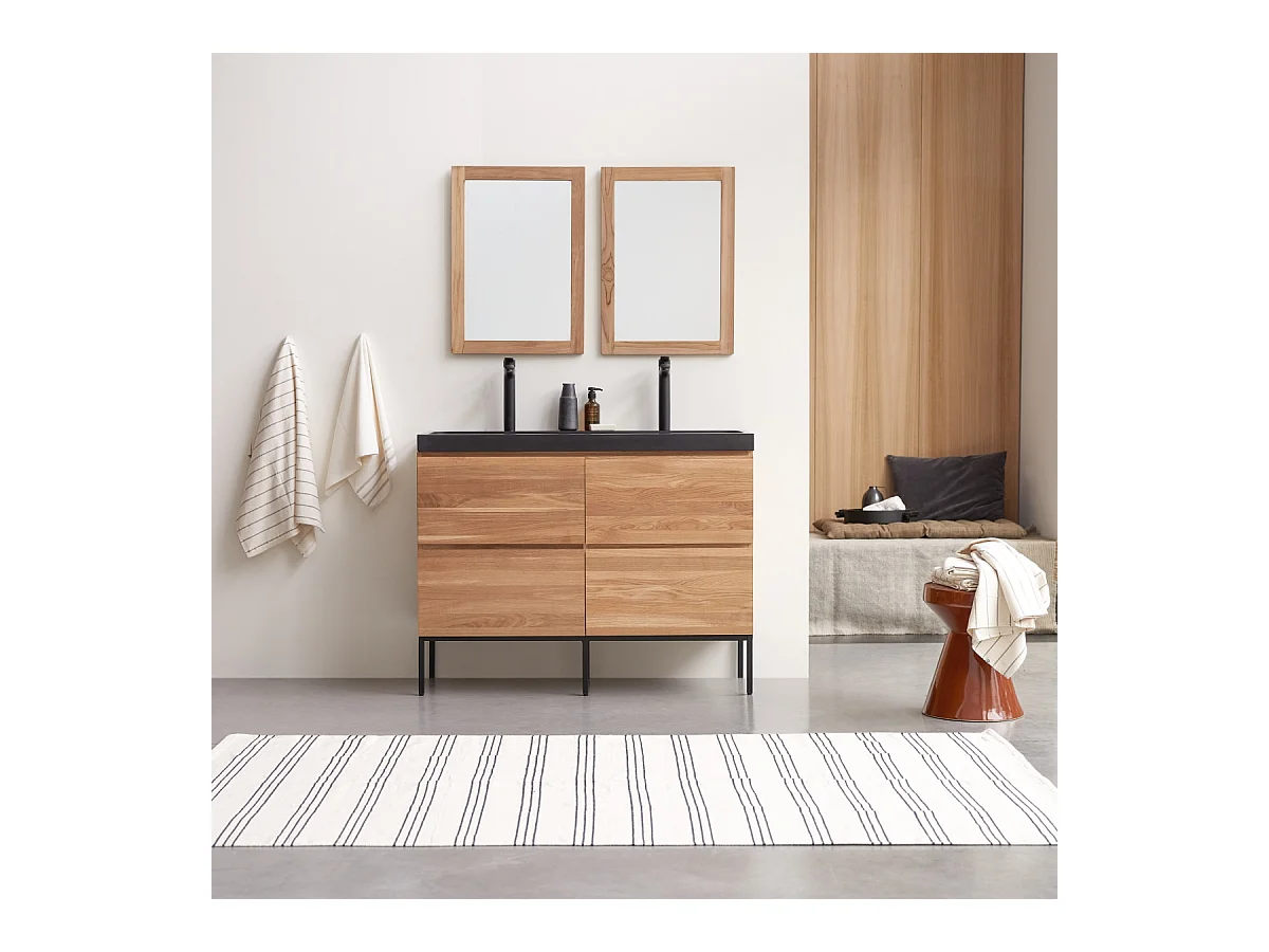 Mobile per il Bagno in legno di roverecon lavabo in pietra lavica 120 Nova